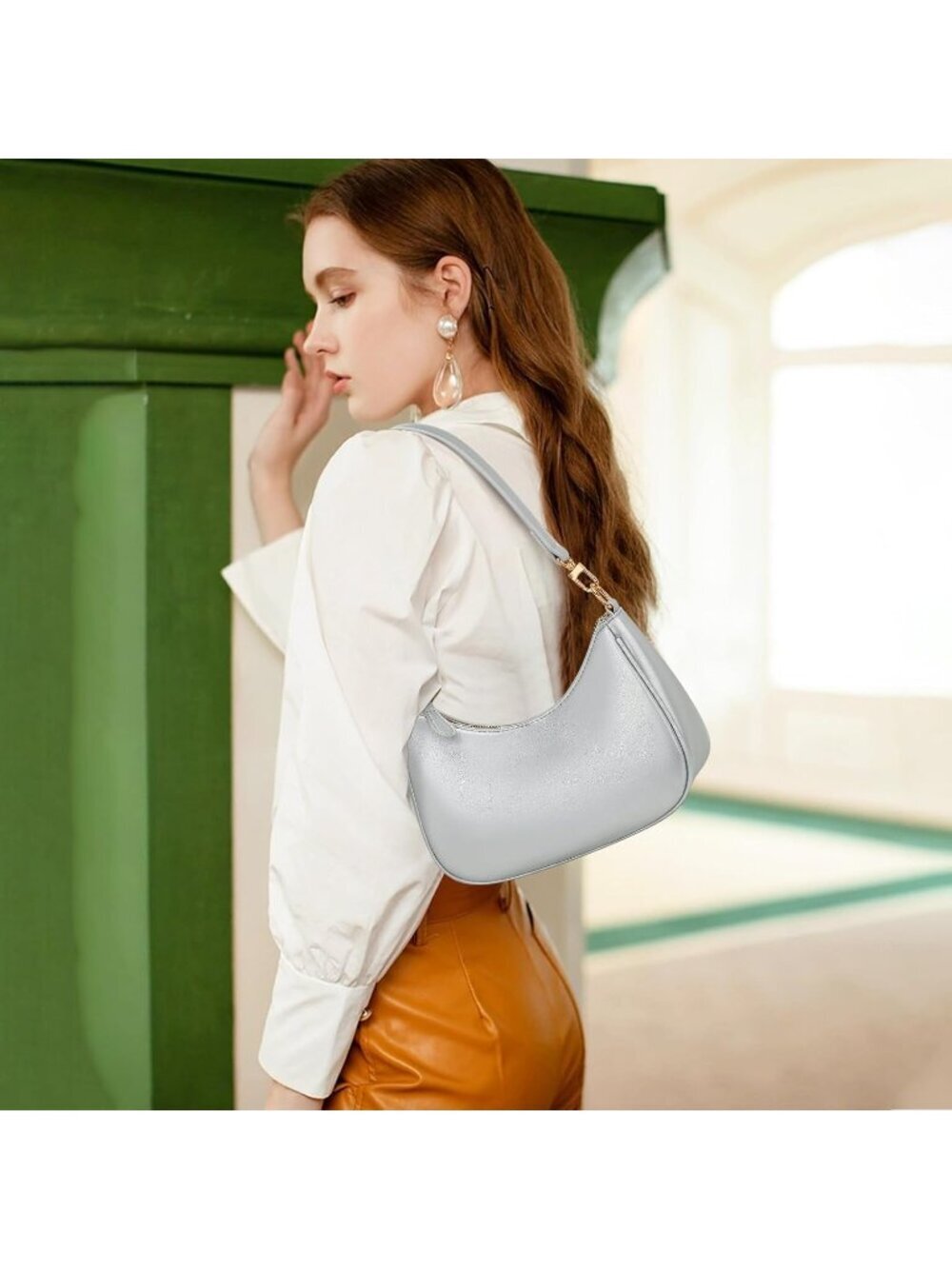 Women's Bag Silver Leather Cute Hobo Shoulder Handbag Retro Clutch Stylish Purse - Picture 2 of 6